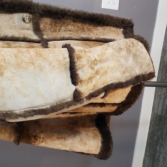 Sheepskin mens coat from Sears vintage brown tan size 44 unique mottled leather - Picture 10 of 17